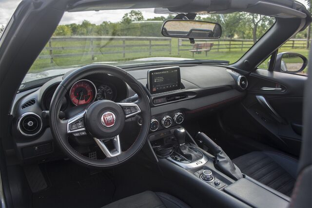 2017 Fiat 124 Spider Abarth interior cockpit with red gauges