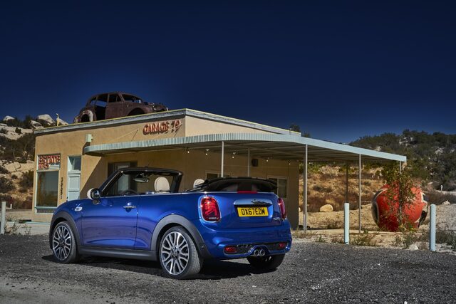 2019 Mini Cooper S Convertible rear three-quarter desert