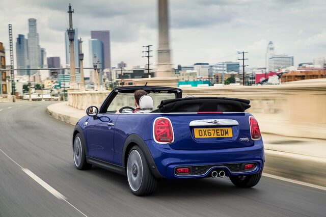 2019 Mini Cooper S Convertible rear three-quarter city bridge