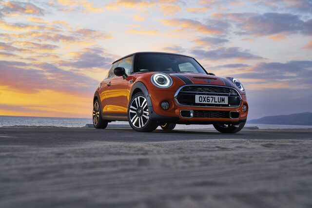 2019 Mini Cooper S Hardtop front three-quarter seaside sunset