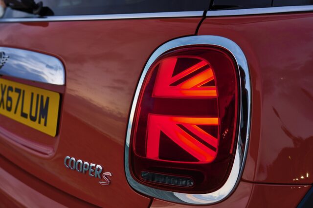 2019 Mini Cooper S Hardtop Union Jack taillight detail Solaris Orange