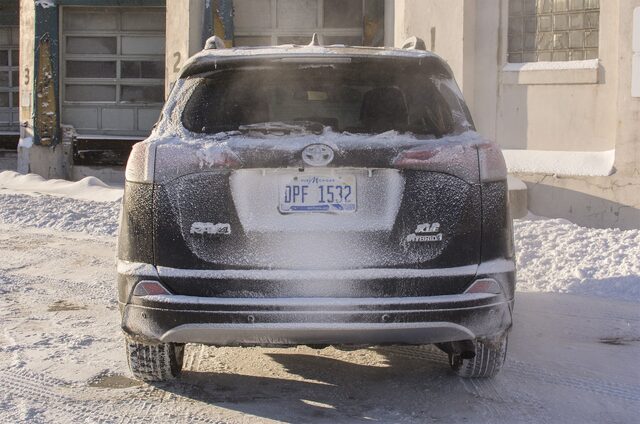 2017 Toyota RAV4 Hybrid XLE Straight Rear View with XLE and Hybrid Badges