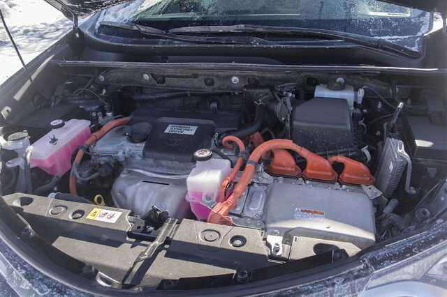 2017 Toyota RAV4 Hybrid XLE Hybrid Synergy Drive Engine Bay with Orange High-Voltage Cables