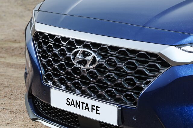2019 Hyundai Santa Fe Front Grille Closeup Blue