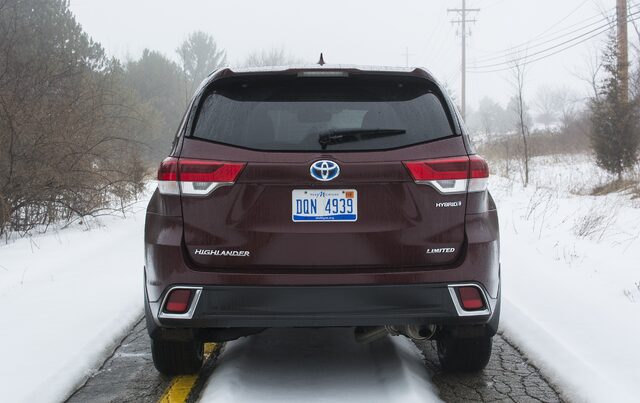 2017 Toyota Highlander Hybrid Limited — Rear View, Snowy Road