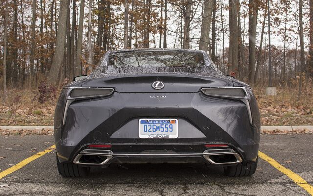 2018 Lexus LC 500 rear view with quad exhaust