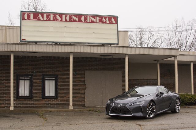 2018 Lexus LC 500 parked in front of Clarkston Cinema