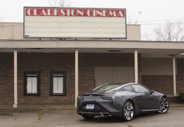 2018 Lexus LC 500 rear three-quarter at Clarkston Cinema