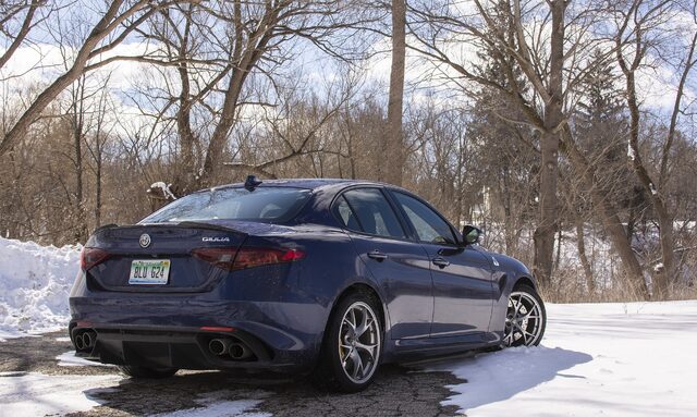 2017 Alfa Romeo Giulia Quadrifoglio Rear Three-Quarter View