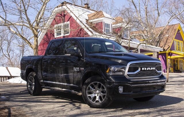 2018 Ram 1500 Limited Crew Cab Front Three-Quarter View on Village Street