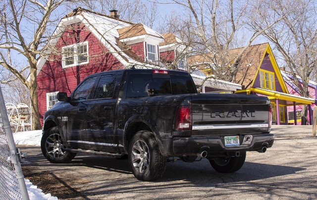 2018 Ram 1500 Limited Rear Three-Quarter View on Village Street