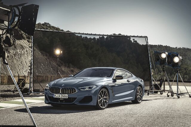 2019 BMW M850i xDrive press photo shoot front three-quarter