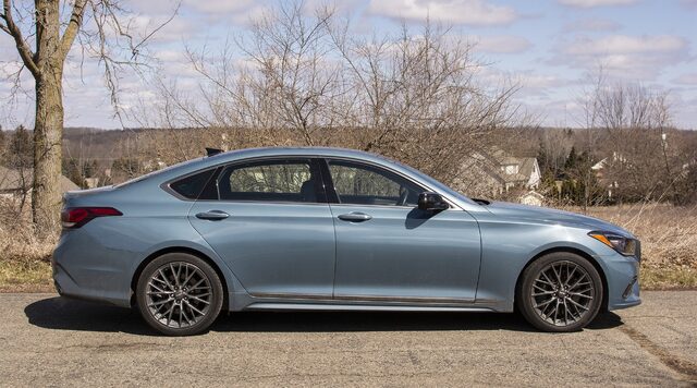 2018 Genesis G80 Sport AWD Passenger Side Profile View with Dark Sport Wheels