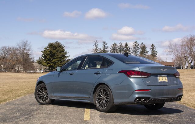 2018 Genesis G80 Sport AWD Rear Three-Quarter View in Parking Lot
