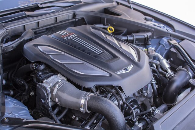 2018 Genesis G80 Sport 3.3T Twin-Turbo V6 Engine Bay Detail