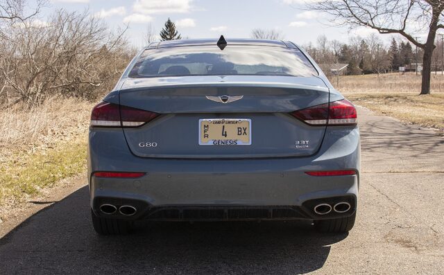 2018 Genesis G80 Sport AWD Straight Rear View with G80 and 3.3T Badges