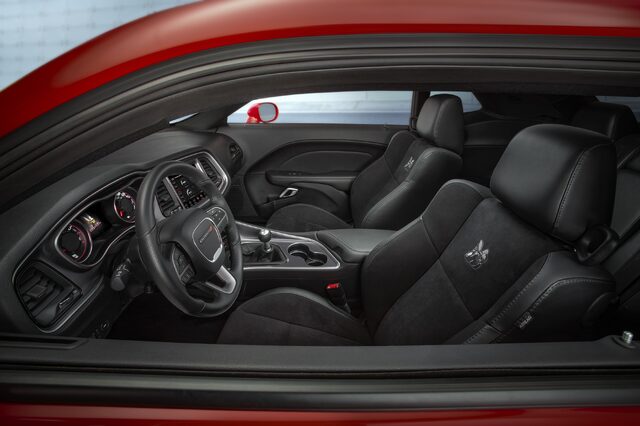 2019 Dodge Challenger Scat Pack, interior front seats and center console in black