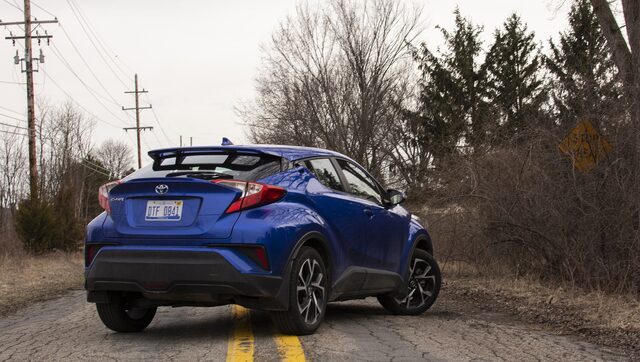 2018 Toyota C-HR XLE Premium rear three-quarter view blue