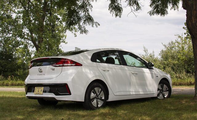 2018 Hyundai Ioniq Blue three-quarter rear view