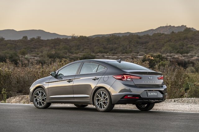 2019 Hyundai Elantra Sport, rear three-quarter view
