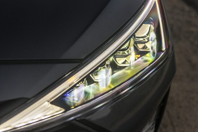 2019 Hyundai Elantra, LED headlight projector closeup