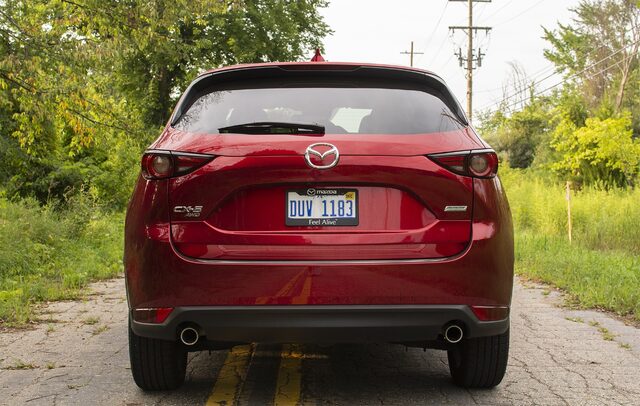 2018 Mazda CX-5 Grand Touring direct rear view in Soul Red Crystal