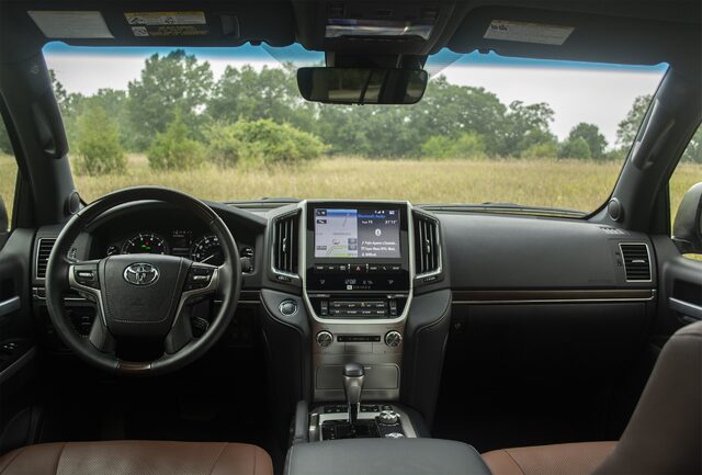 2018 Toyota Land Cruiser Interior Dashboard with Brown Leather Seats
