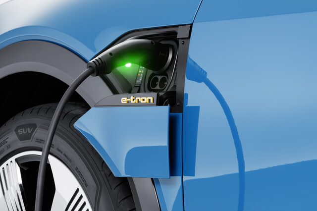 2019 Audi e-tron charging port with illuminated e-tron badge