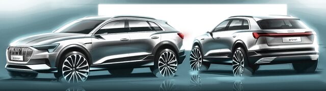 2019 Audi e-tron design sketch dual front and rear view