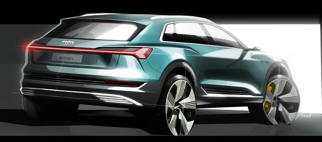 2019 Audi e-tron design sketch rear three-quarter view