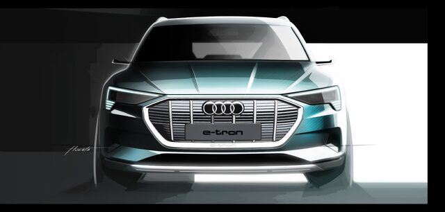 2019 Audi e-tron design sketch front straight-on view