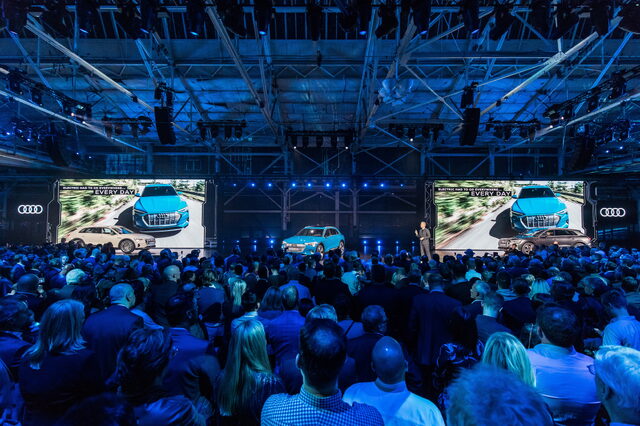 2019 Audi e-tron world premiere The Charge event wide crowd shot San Francisco