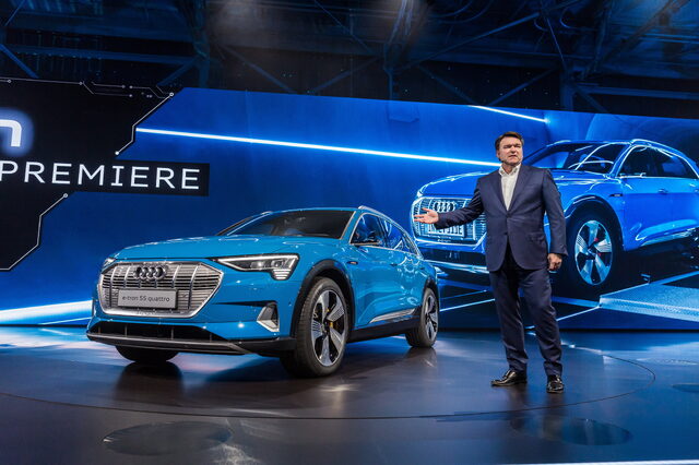 2019 Audi e-tron world premiere reveal event on stage in San Francisco