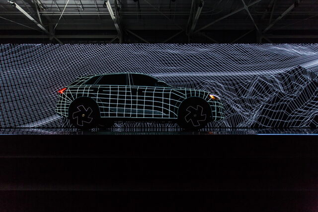 2019 Audi e-tron wireframe projection art installation at premiere event