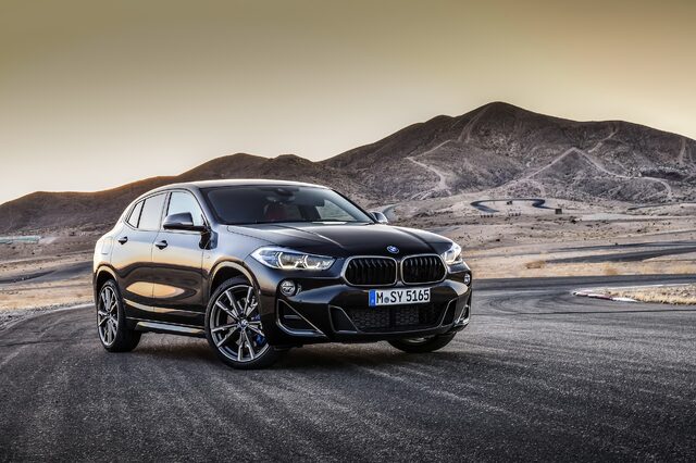 2019 BMW X2 M35i front three-quarter on track in desert