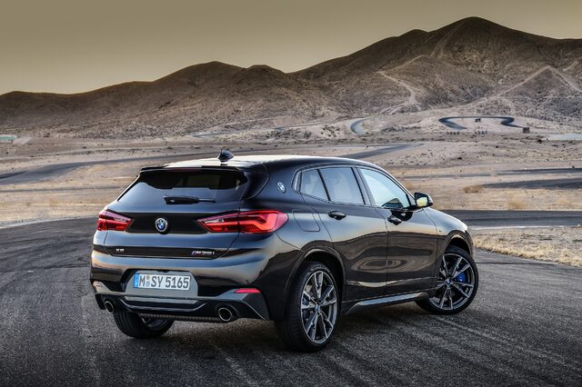 2019 BMW X2 M35i rear view on desert track