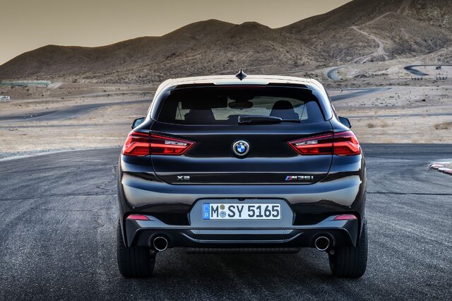 2019 BMW X2 M35i rear view showing exhaust and badging