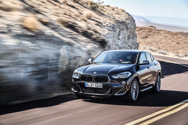2019 BMW X2 M35i in motion on desert mountain road
