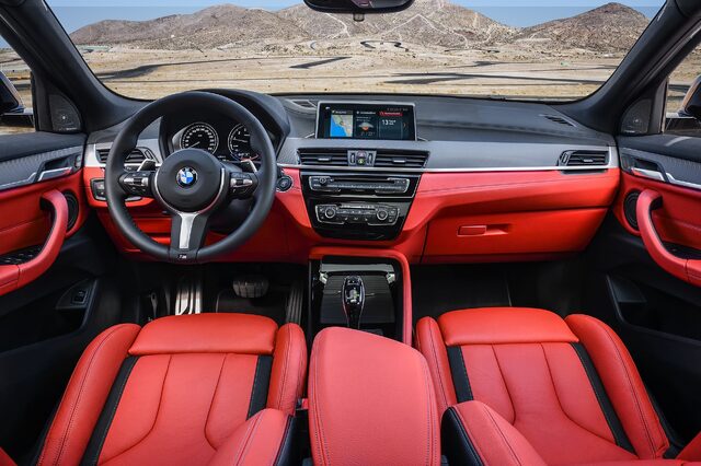 2019 BMW X2 M35i red and black interior with iDrive infotainment