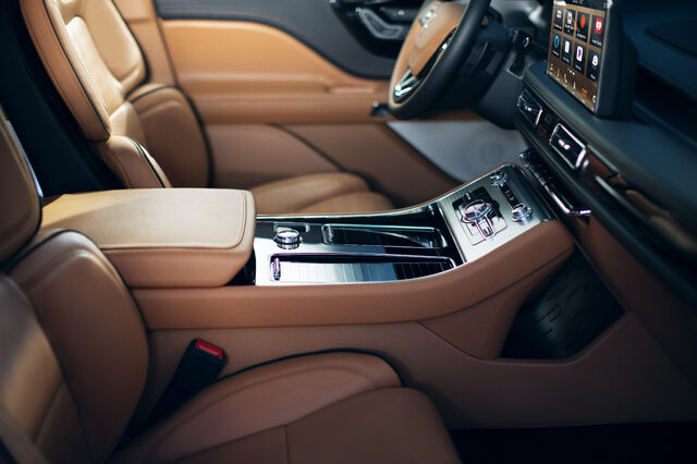 2020 Lincoln Aviator interior [front console and seats]