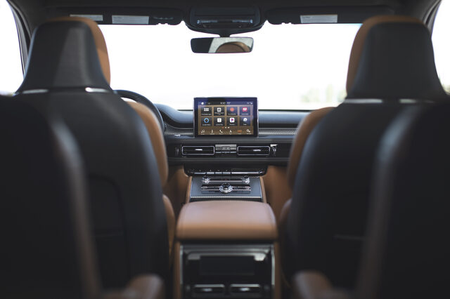 2020 Lincoln Aviator interior, rear-seat infotainment touchscreen