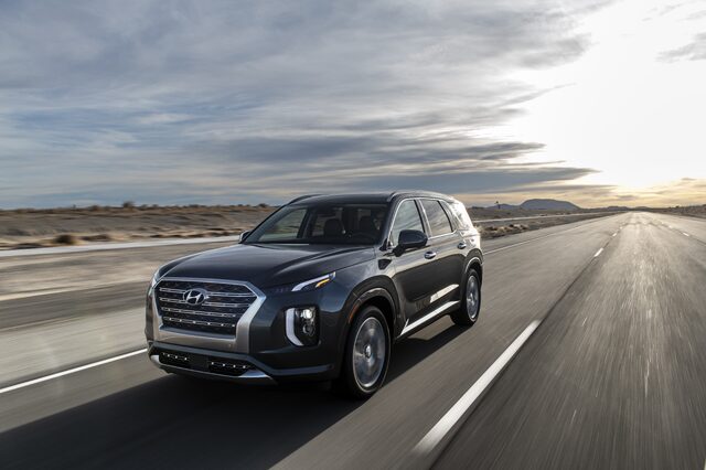 2020 Hyundai Palisade [front three-quarter driving open road]