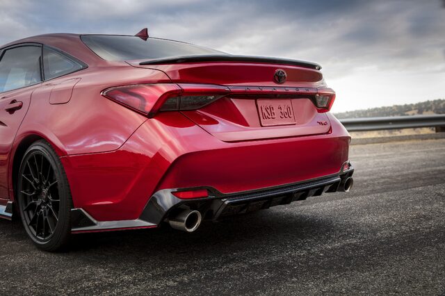 2020 Toyota Avalon TRD Rear Close-Up Showing Spoiler, Diffuser and Quad Exhaust Tips
