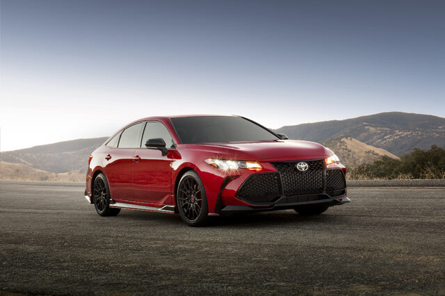 2020 Toyota Avalon TRD Front Three-Quarter View with TRD Aero Kit and Lowered Stance