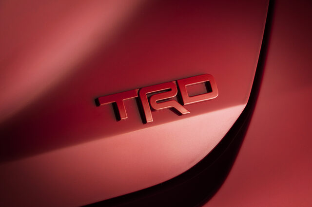 2020 Toyota Avalon TRD Badge Close-Up on Red Rear Deck Lid