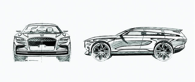2020 Lincoln Aviator design sketches, front and side views