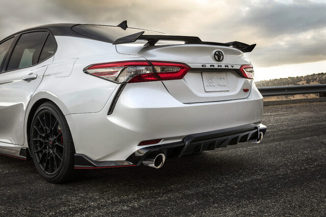 2020 Toyota Camry TRD Rear Spoiler and Diffuser Detail from Low Angle