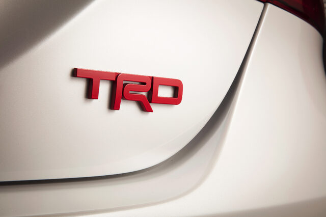2020 Toyota Camry TRD Badge Close-Up on White Rear Deck Lid