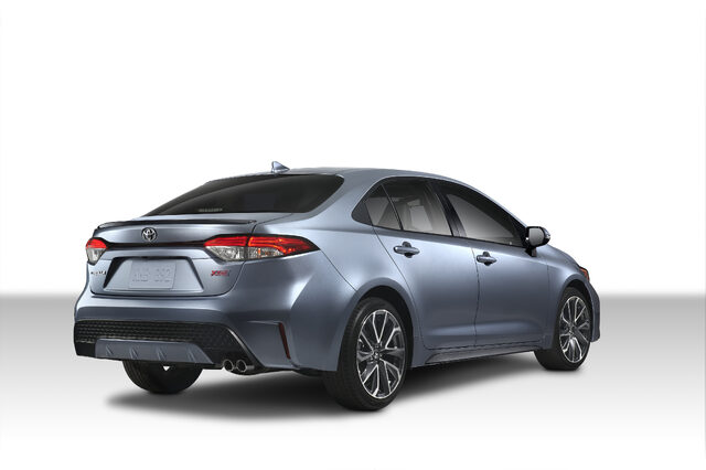 2020 Toyota Corolla XSE Rear Three-Quarter Studio View, Spoiler and Dual Exhaust Detail