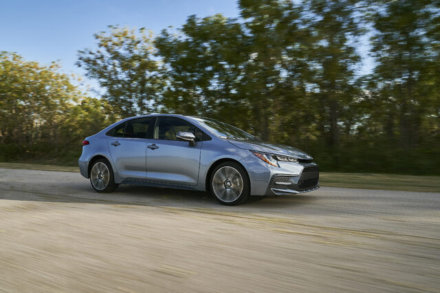 2020 Toyota Corolla XSE Dynamic Side-Angled Rolling Shot on Open Road